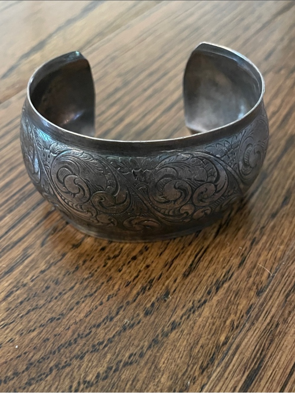 Engraved Wide Metal Cuff Bracelet - Silver Tone